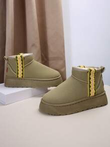 Women's Winter Thick Bottom Snow Boots, Vintage Woven, Stylish, Antifreeze, Short Boots With Thick Plush, Khaki