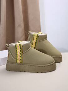 Women's Winter Thick Bottom Snow Boots, Vintage Woven, Stylish, Antifreeze, Short Boots With Thick Plush, Khaki