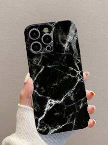 1pc Marble Pattern Full Coverage Film Phone Case Compatible With Apple Iphone 15 Series - White - View 4