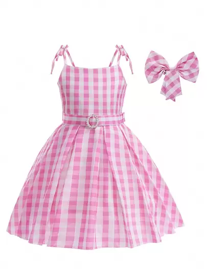 Vestido de princesa a cuadros para niña, vestido de fiesta elegante, vestido formal con tirantes y cintura a cuadros, adecuado para fiesta de cumpleaños, baile, boda, atuendo de niña de las flores