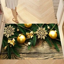 1 件装毛绒水晶天鹅绒防滑防水卡通圣诞老人吸水垫，厨房/浴室入口门地毯 - 聖誕裝飾地毯 - 查看 6