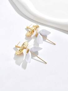 1pair Flower Petal & Leaf Shape Long Earrings, Vintage Style Women's Ear Accessories For Party And Festivals Valentines,Mom,Mother,Mother's Day,Gift