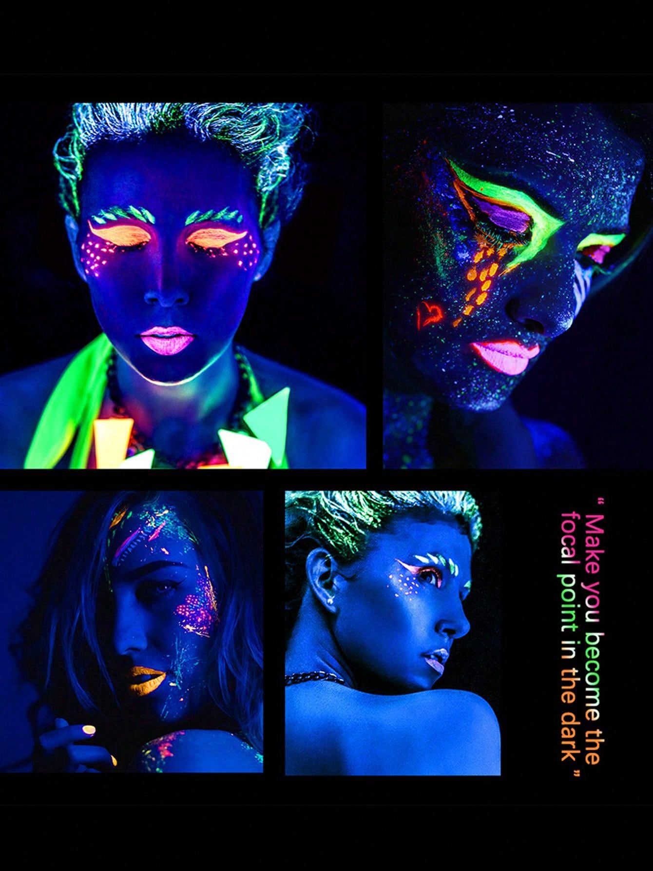 10color Waterbased Body Paint With 2 Fine Brushes, Fluorescent Glow