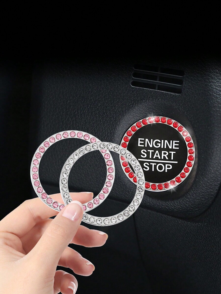 1pc White Color Car Crystal Rhinestone Engine Start Button Decorative