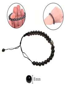 Hematite Steel Stone Bracelet With Adjustable Buddha Head 1pc. - 黑色 - 查看 4