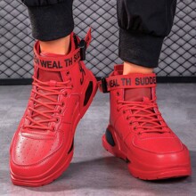 Mens Lightweight Walking Shoes Stylish High Top Shoes With Zipper Athletic Casual Sneakers For Men - 紅色 - 查看 3