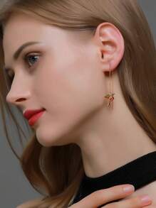 2pcs Colorful Bird Ear Threader Earrings With Hummingbird Dangle, Cute Animal Ear Jewelry For Women - Red - View 1