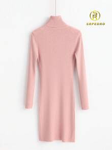 SRPEDRO Knitted Dress Turtleneck Elegant Long Sweater Slim Fit For Day And Night - Hồng - Xem 2