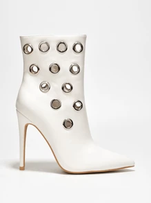 Women's  Eyelet-Embellished Pointy Toe Booties - Single Pointy Toe High Heel For Friday Nights