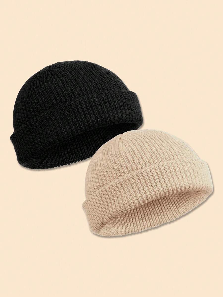 2pcs Infant Unisex Solid Color Knitted Winter Hat For Warmth - Multicolor - View 1