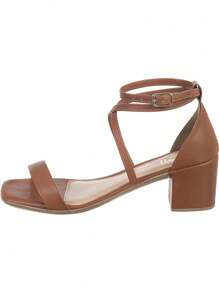 Sandália Feminina Salto Grosso Bloco Quadrado Casual Clássica Confortável Moda Blogueira Original Promoção Gigil - Caramelo - Visão 3