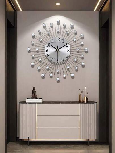 1 pieza Reloj de pared de hierro de 15 pulgadas/38 cm silencioso, estilo europeo y cielo estrellado creativo, reloj decorativo simple para sala de estar, sin tictac, funciona con batería, arte de hierro de lujo para decoración de pared, adecuado para sala de estar, dormitorio, pasillo, decoración del hogar, decoración de la habitación, decoración del dormitorio