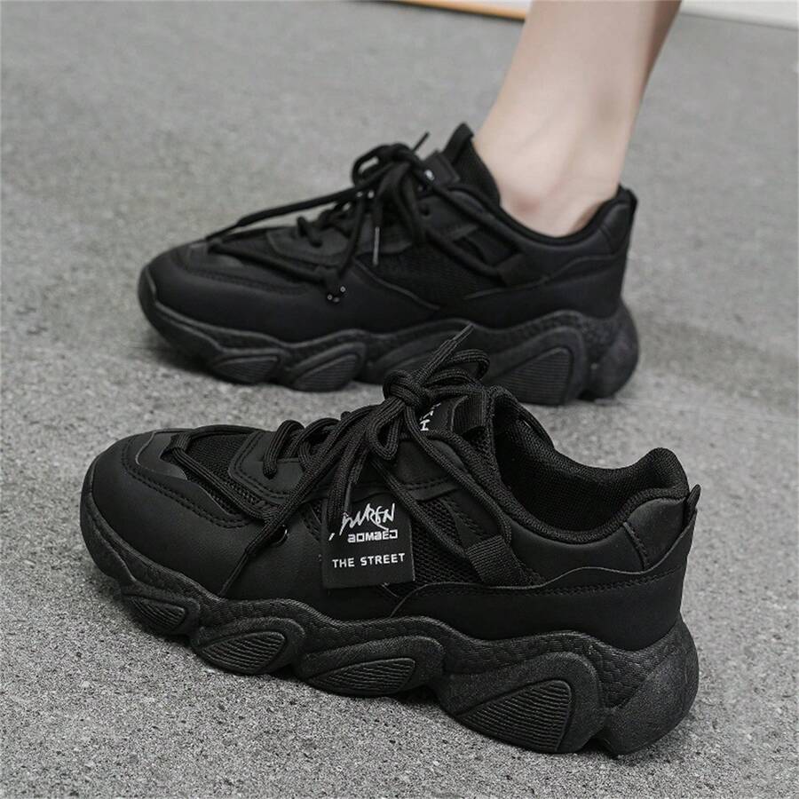Giày thể thao nữ phong cách Chunky đế dày giải trí, món quà hoàn hảo - màu đen - Xem 1
