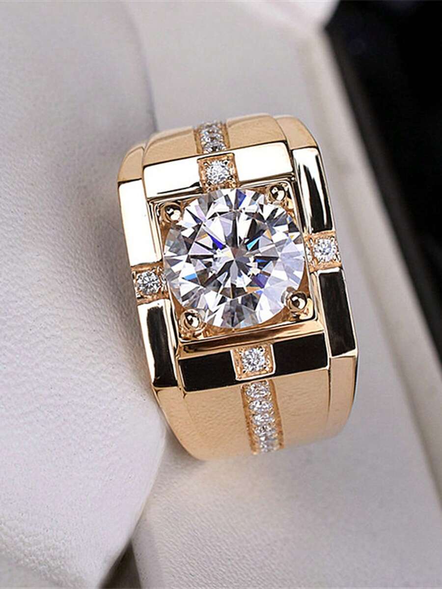 Classic Men's Rhinestone Ring, Full Of Dominance And Perfect For Wedding - Champagne - View 1