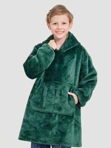 男童绿色抓绒卫衣配帽子，保暖舒适 - 綠色 - 查看 4