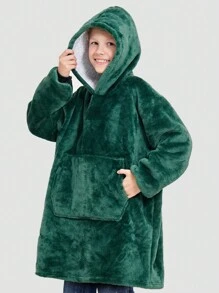 男童绿色抓绒卫衣配帽子，保暖舒适 - 綠色 - 查看 5