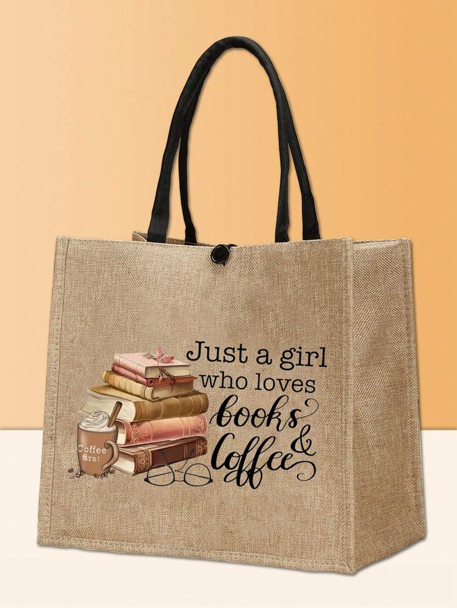 Mode, Einfachheit, Damen Tragetasche Mit Buchstabenmuster Und Großer Kapazität - Khaki - Übersicht 1