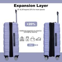 Travelhouse Expandable Hardshell 3pieces Luggage Set, Double Spinner Wheels Hardcase Ligthweight Suitcase Set With TSA Lock 20in,24in,28in For Unisex - 淺紫色 - 查看 6