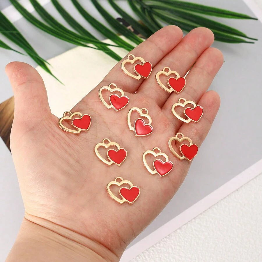 10入組合金滴油心與心diy珠寶配件吊墜