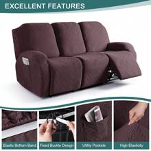 Stretch Recliner Sofa Covers, Reclining Couch Covers With Pockets, Jacquard Reclining Sofa Covers Soft Washable Furniture Protector With Elastic Bottom - Dark Coffee - View 5