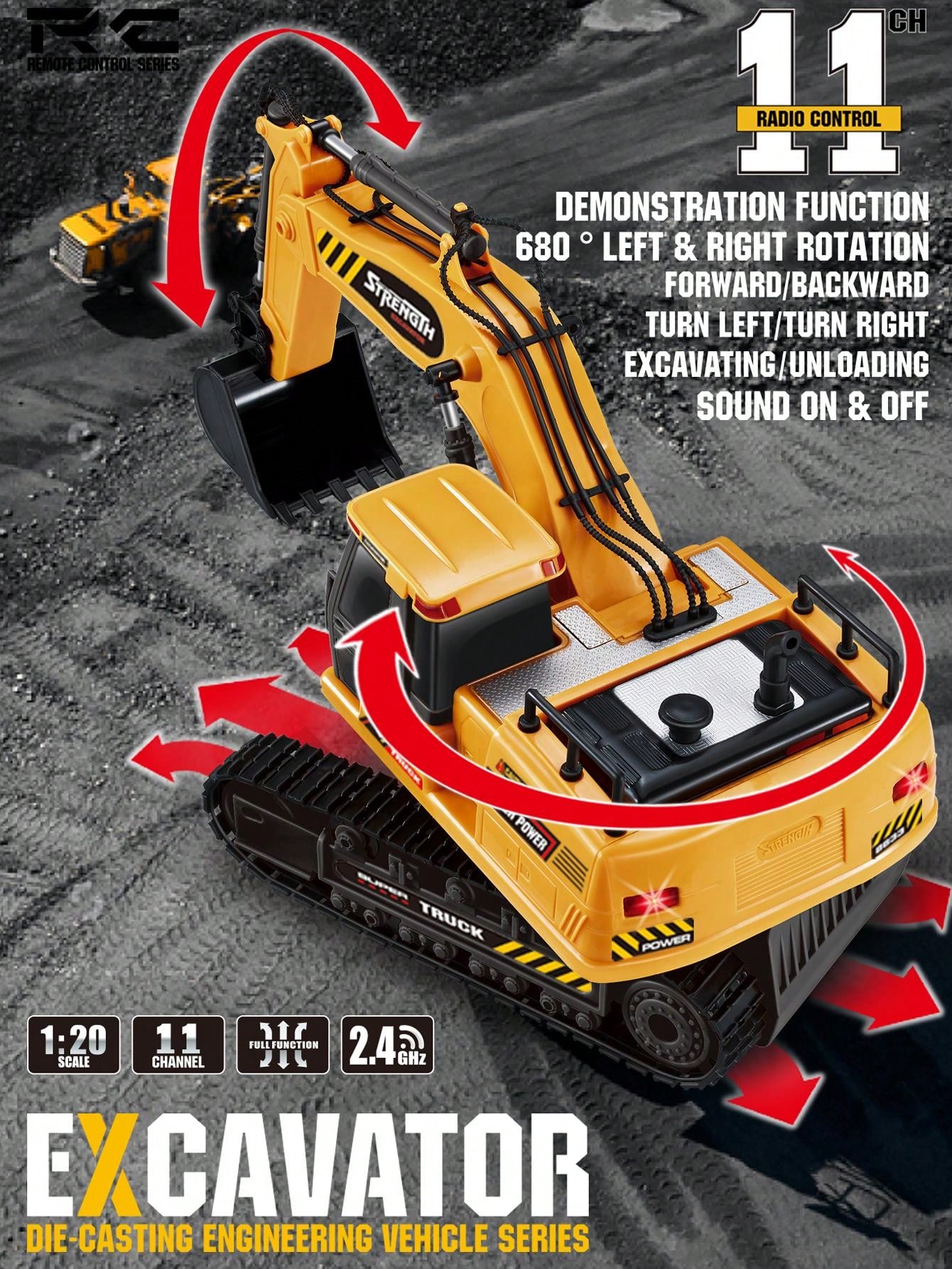 Alloy Remote Control Excavator Toy Electric Model Tractor Crane Super