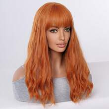 适合各种肤色的最佳铜色发色，波浪卷发，20英寸齐肩长，带刘海，女士合成假发，适合日常派对度假，自然时髦简约街头风格，万圣节圣诞节服装，耐热假发