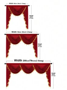 1 Rèm Màu Đỏ, Chất Liệu Sợi Polyester Có Viền Sóng Đính Hạt, Rèm Cửa Phong Cách Châu Âu Để Trang Trí Phòng Khách Và Phòng Ngủ - Màu Đỏ Sâu - Xem 4
