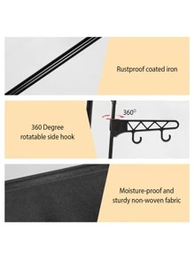 Simple Clothes Rack, Multifunction Clothes Organizer, Buildable Closet Wardrobe, Metal Closet Includes Four Floors Of Storage Space, Can Store Clothes, Hat, Shoe - الأسود - مشاهدة 5