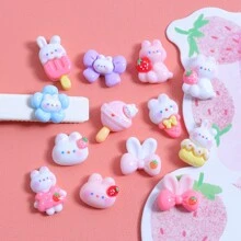 10入組混合可愛卡通迷你兔形奶油貼紙diy手機殼材料,冰箱磁鐵,樹脂配件 - 彩色 - 查看 1