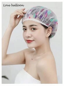 1入時尚防水卡通浴帽-浴美人加厚浴帽-印花洗髮水帽-防水浴帽-可愛的創意成人和兒童用髮帽-廚房做飯防煙帽-6個三色波點 - 三色圓點 - 查看 4
