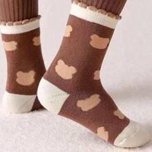 5對/包 秋冬季兒童加厚保暖毛巾袜,可愛小熊設計