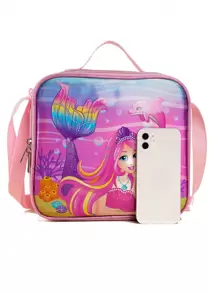 兒童pu雷射人魚午餐盒保溫軟袋小冰箱返校午餐袋,配有可愛的水瓶夾,可重複使用的小型學校和野餐用冷卻袋