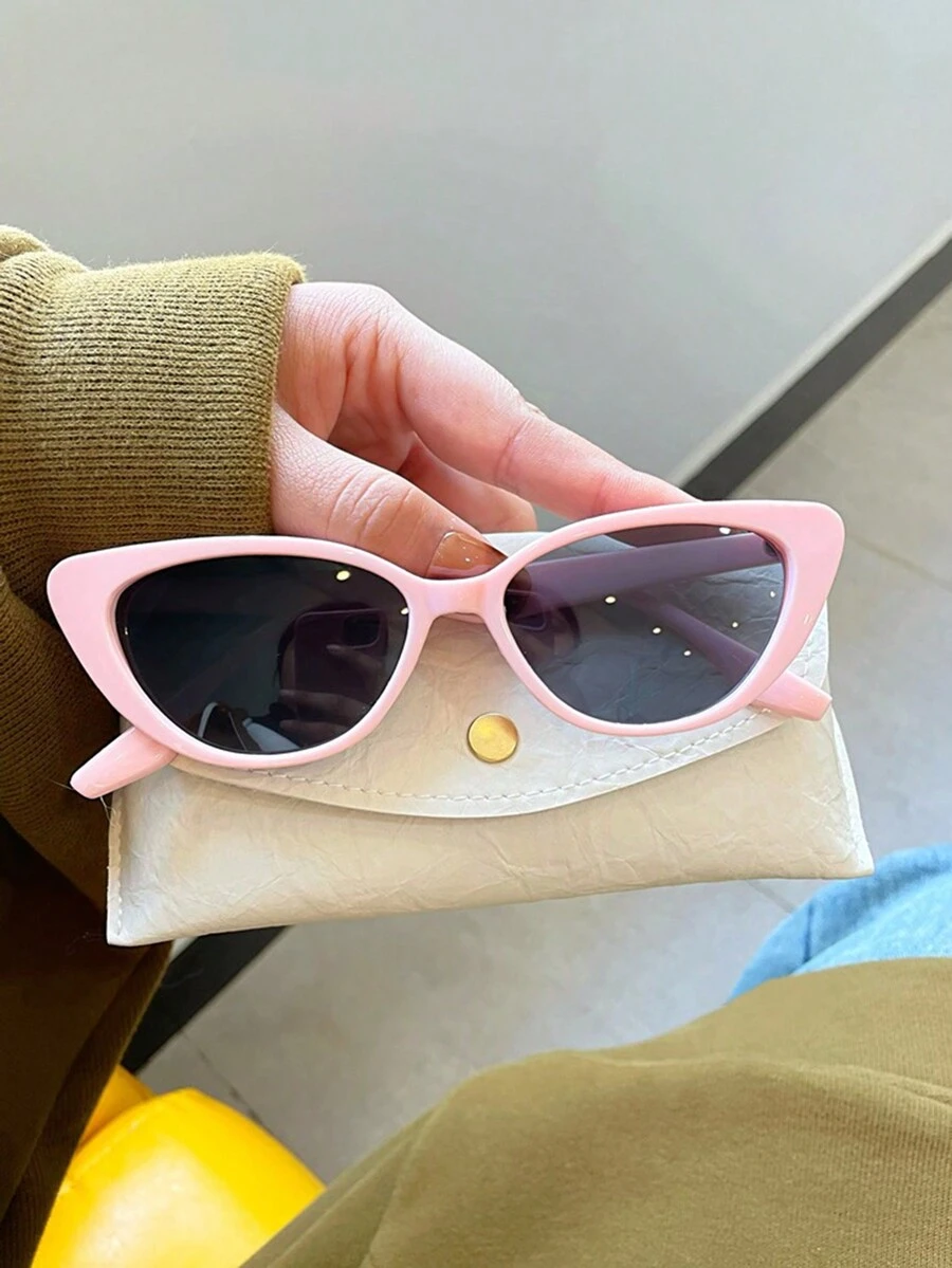 1pc Women's Fashionable Cat Eye Small Frame Fashion Glasses, Simple Streamline Design Decorative Glasses - Pink - View 1