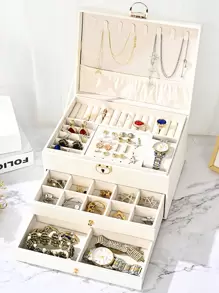 1pc Diamond Pattern Multi-Layer Large Capacity Drawer Style Lockable Jewelry Box For Necklace, Earrings Storage. Perfect Gift For Valentine'S Day, Mother'S Day Back To School