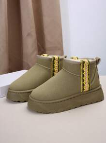 Women's Winter Thick Bottom Snow Boots, Vintage Woven, Stylish, Antifreeze, Short Boots With Thick Plush, Khaki