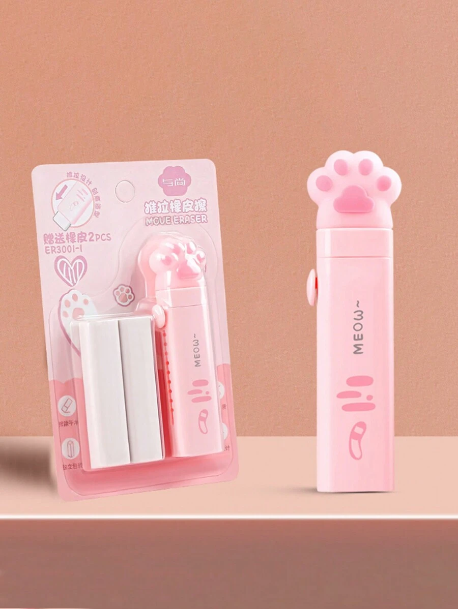 1pc Extendable Pink Cartoon Rubber Eraser, No Residue, No Debris, And Super Clean - Pink - View 1