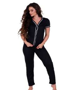 Kit 3 Pijamas Americano Gola V Inverno Amamentação com Botões