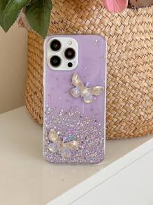 1款雙蝴蝶設計星光閃爍大孔手機殼,適用於蘋果/三星/huawei/紅米/oppo/vivo手機 - 紫色 - 查看 1