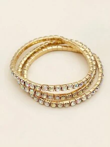 3pcs Sparkling Crystal Rhinestone Elastic Silver Bangle Bracelets For Party And Formal Occasions - Silver - View 8