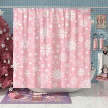 1入組雪花聖誕淋浴簾,現代休閒聖誕淋浴簾,聚酯纖維材質180 X 180公分/72" X 72"防水淋浴簾,搭配12個吊掛配件,適用於聖誕節浴室/浴缸裝飾,可當作聖誕禮物 - 粉色 - 查看 4