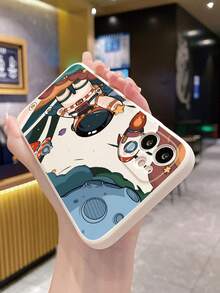 1pc Space Astronaut Gazing At Universe Pattern Milky Phone Case, Compatible With Apple/samsung/xiaomi/redmi/vivo/oppo A16 - Beige - View 3