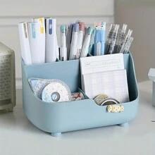 1pc large capacity desktop storage box, five cell office desktop organizer box, student stationery storage box - Blue - View 3