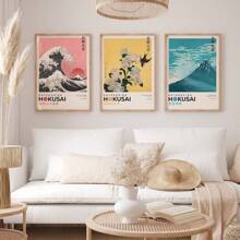 Set Of 3 Retro Japanese Scenery Art Prints, Japan Posters, Kanagawa Surfing Abstract Poster, Paintings Wall Art For Modern Living Room Decoration, No Frame,Canvas Gifts Birthday Graduation Coastal Decor Coastal Decor Beach Decor - Multicolor - View 2