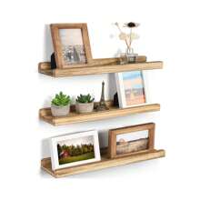 Wood Picture Ledge Shelf Rustic Floating Shelves Set of 3 for Storage and Display 16.9 inch Carbonized Black - Carbonized Black - View 1