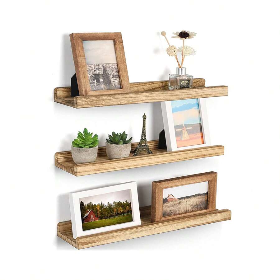Wood Picture Ledge Shelf Rustic Floating Shelves Set of 3 for Storage and Display 16.9 inch Carbonized Black - Carbonized Black - View 1