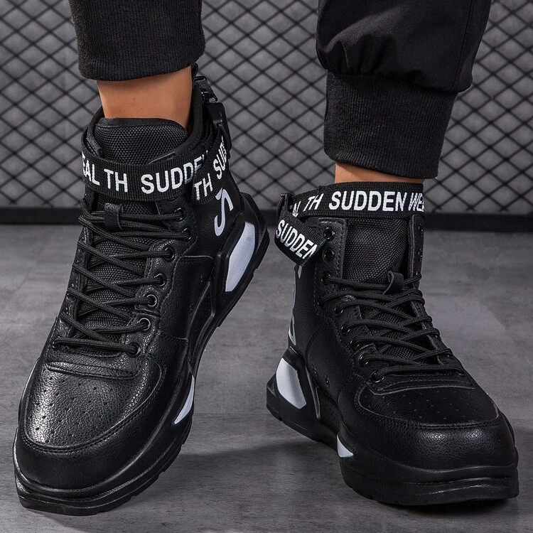 Mens Lightweight Walking Shoes Stylish High Top Shoes With Zipper Athletic Casual Sneakers For Men - màu đen - Xem 2