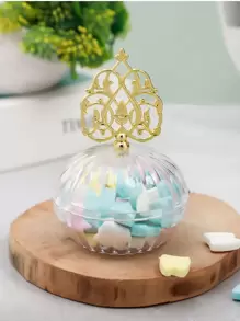 1pc Transparent Round Plastic Container With Gold Lid For Wedding Favor, Candy, Incense, Small Items Storage - Clear - View 1