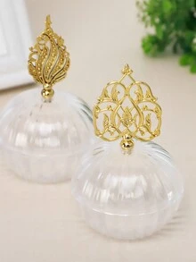 1pc Transparent Round Plastic Container With Gold Lid For Wedding Favor, Candy, Incense, Small Items Storage - Clear - View 4