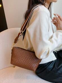 Broadband Crocodile Pattern Simple Fashionable Casual Versatile Large Capacity Crossbody Bag For School, Daily & Work - Brown - View 11