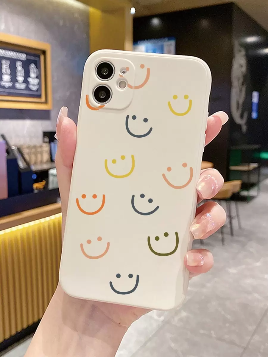 1个多色条纹笑脸图案米色手机壳,兼容苹果/三星/小米/红米/vivo/OPPO A16,国际版,非国内版 - 米色 - 查看 1